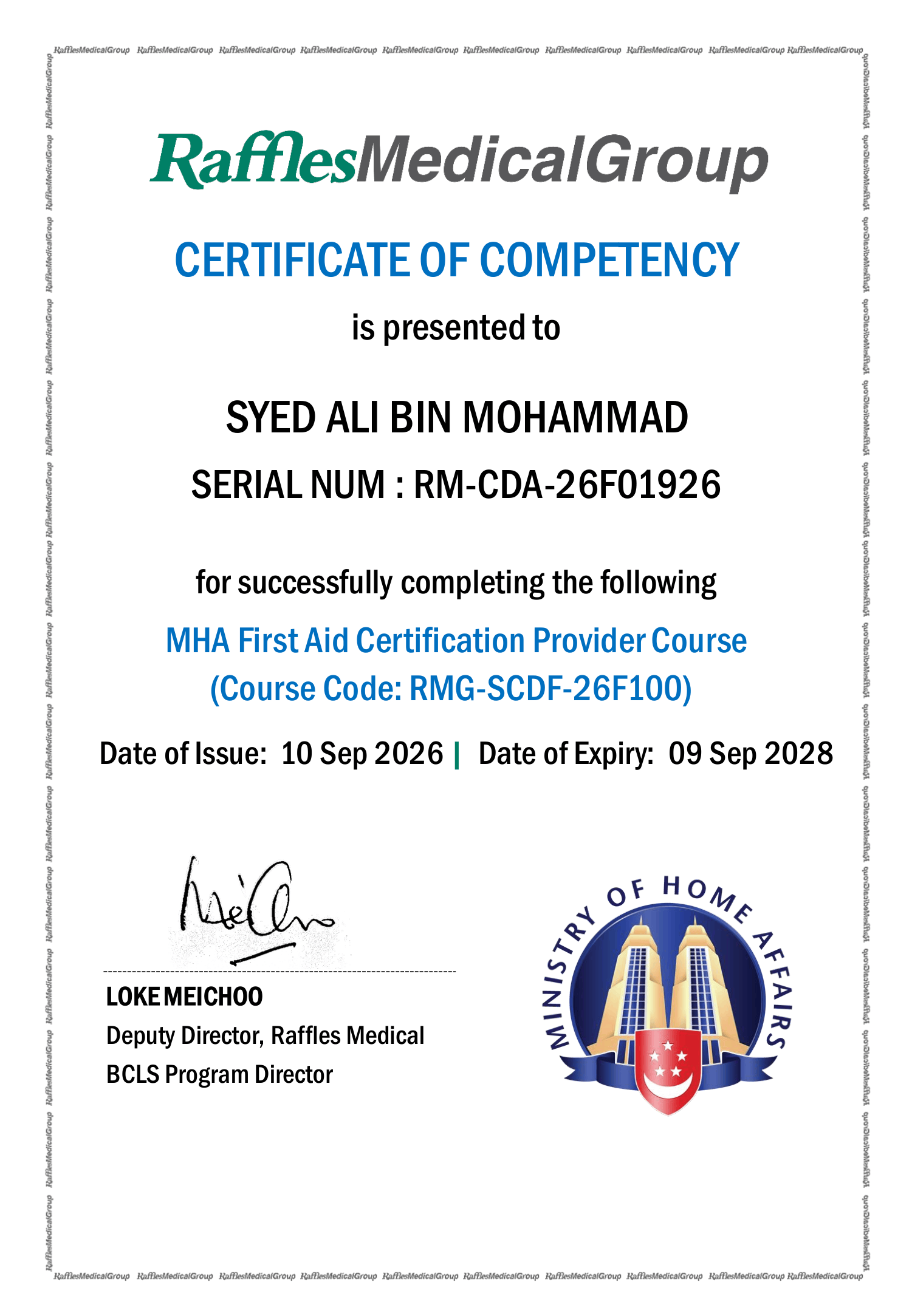 First Aid Certificate